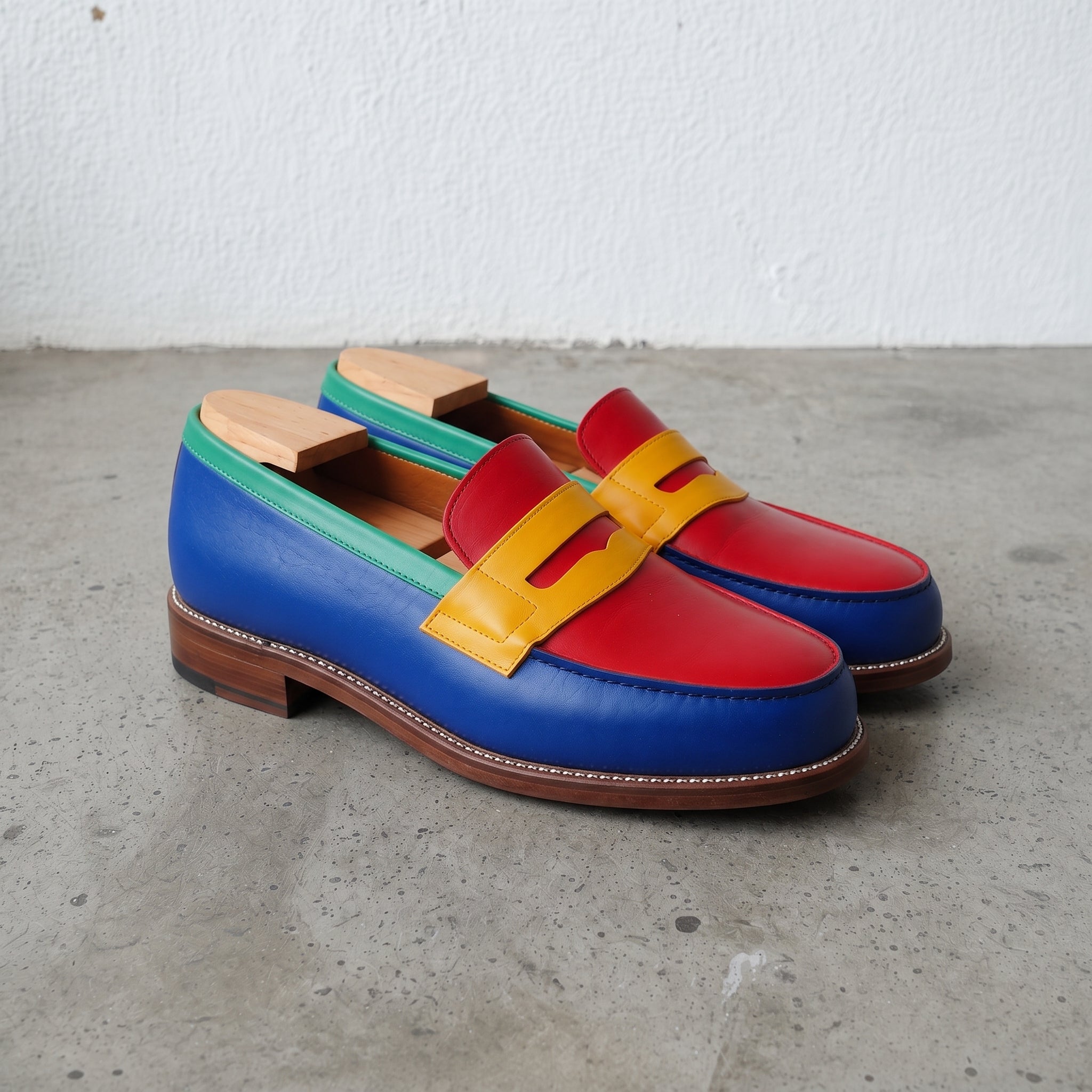 Men's Red Blue Yellow Green Leather Penny Loafers — Cabot