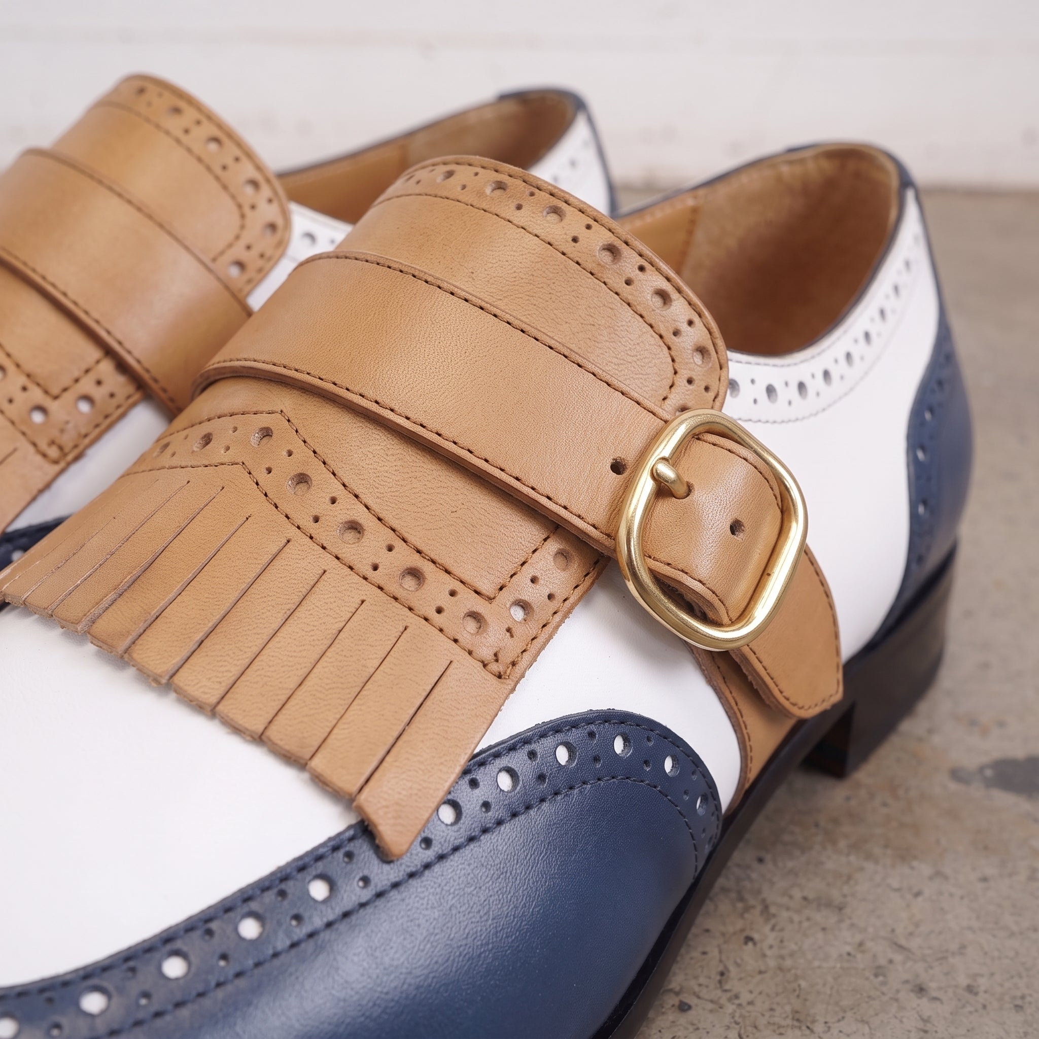 Men's Multicolored Wingtip Leather Kiltie Monk Strap Shoes — Stretton