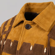Men's Mustard Yellow and Brown Fringed Suede Trucker Jacket — Hurlingham