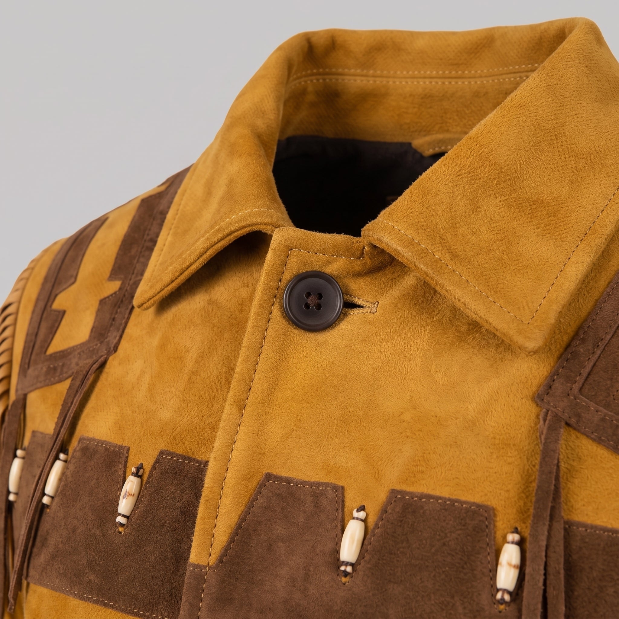 Men's Mustard Yellow and Brown Fringed Suede Trucker Jacket — Hurlingham