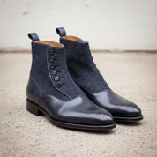 Men's Navy and Black Cap-Toe Leather Button Boots — Herrington