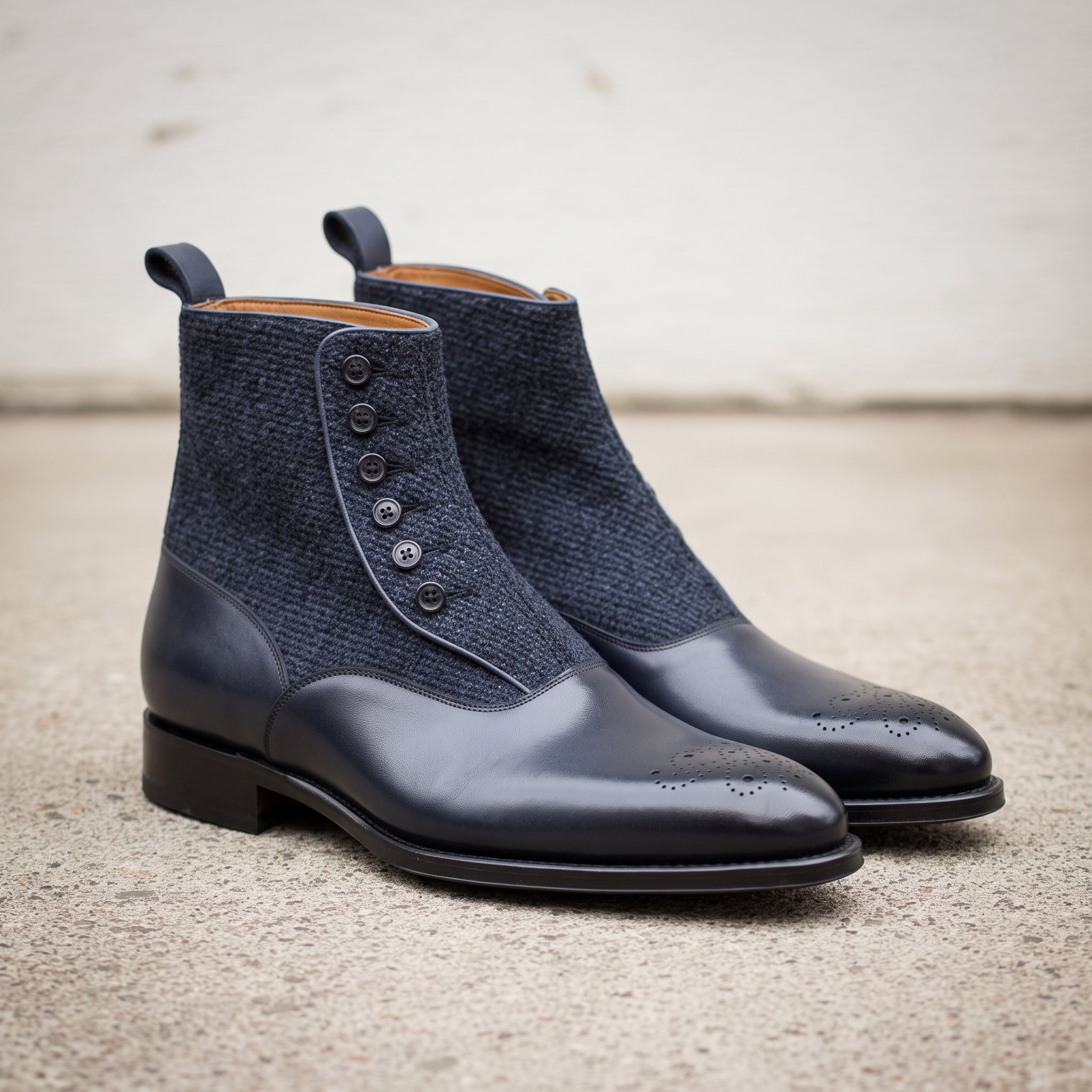 Men's Navy and Black Cap-Toe Leather Button Boots — Herrington