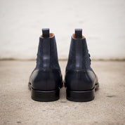 Men's Navy and Black Cap-Toe Leather Button Boots — Herrington