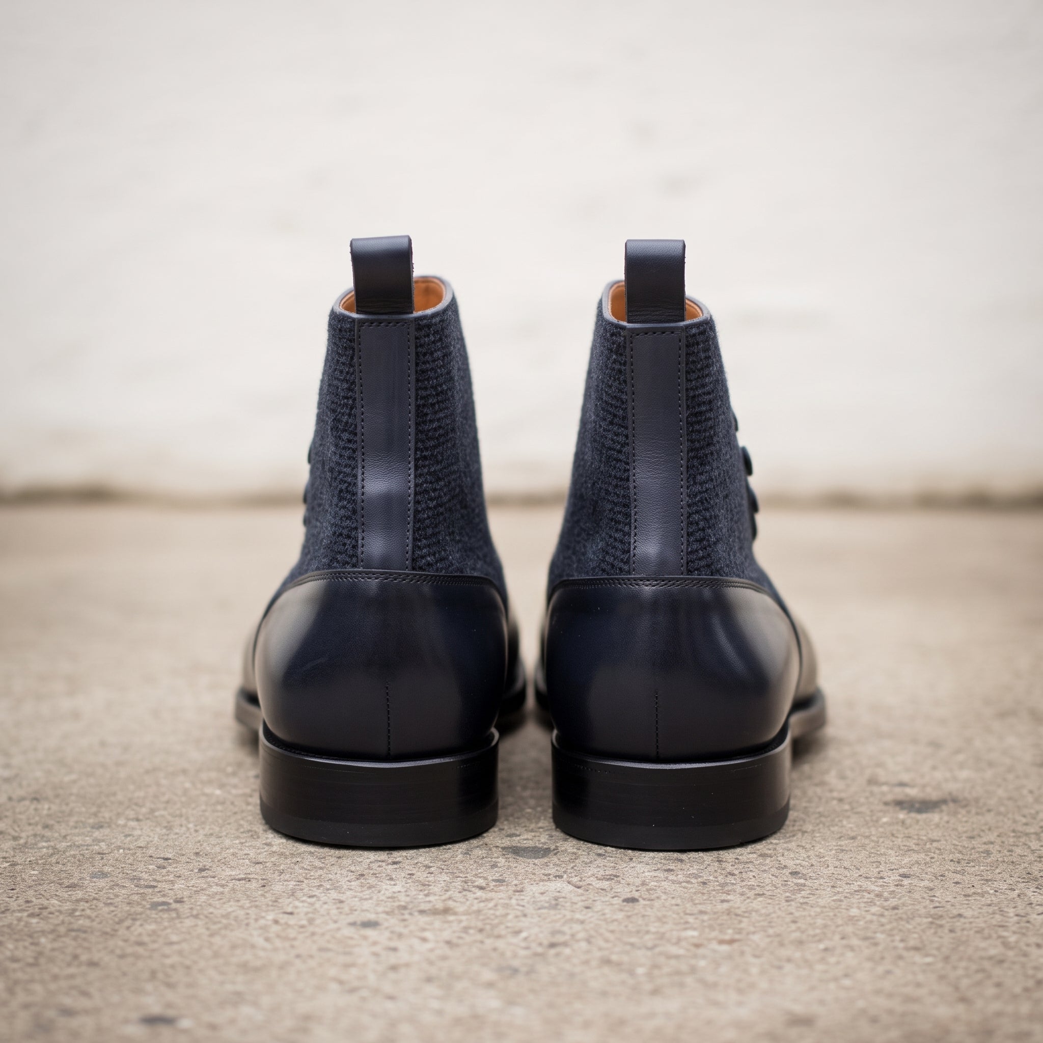 Men's Navy and Black Cap-Toe Leather Button Boots — Herrington
