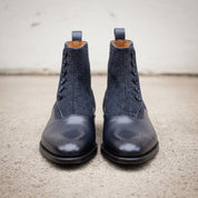 Men's Navy and Black Cap-Toe Leather Button Boots — Herrington