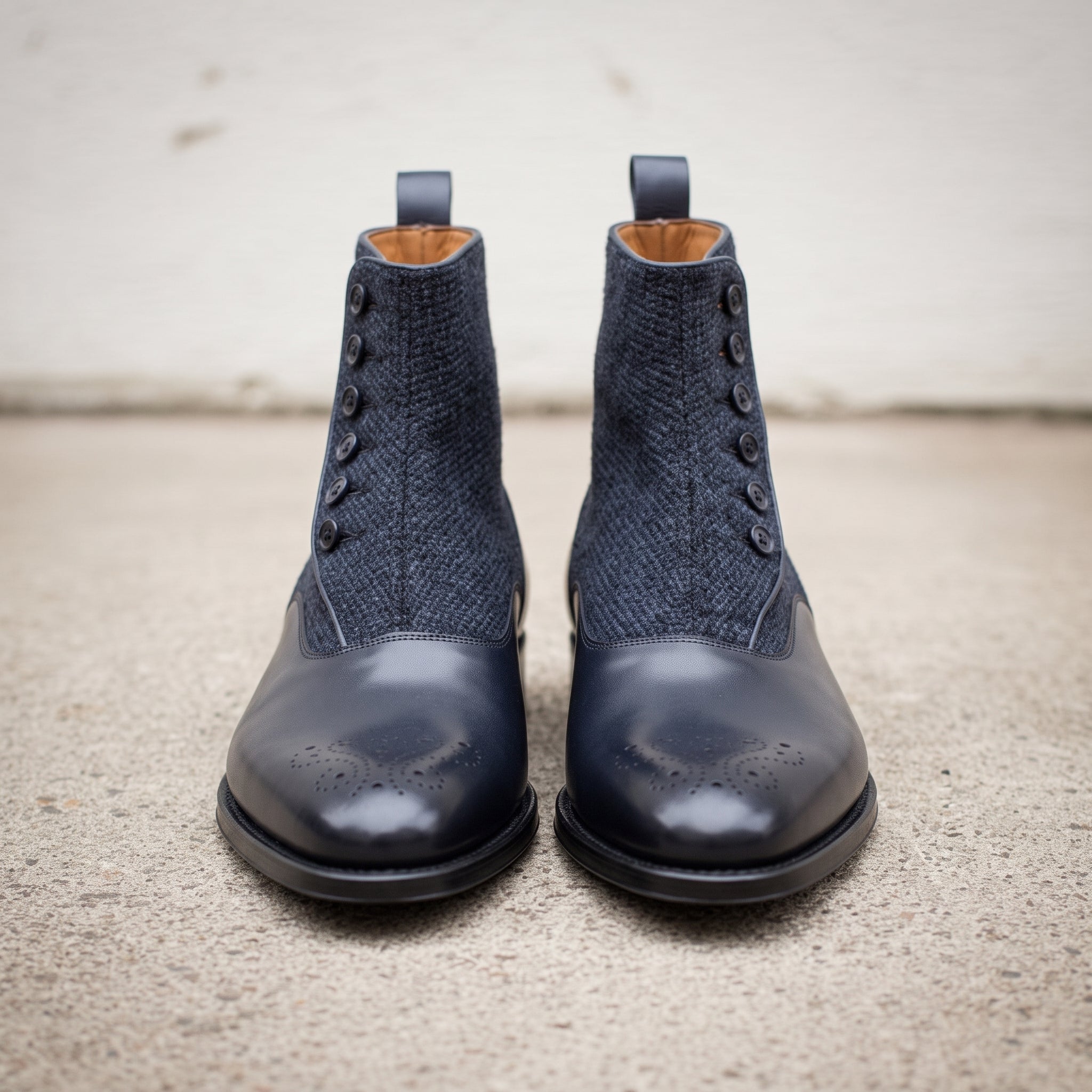 Men's Navy and Black Cap-Toe Leather Button Boots — Herrington