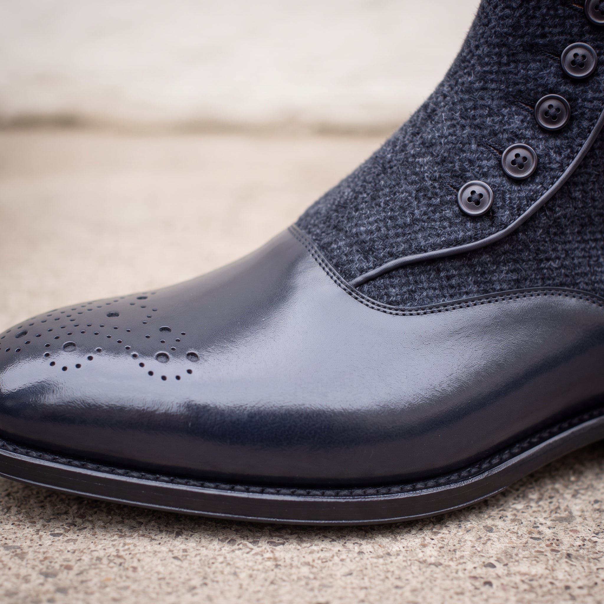 Men's Navy and Black Cap-Toe Leather Button Boots — Herrington