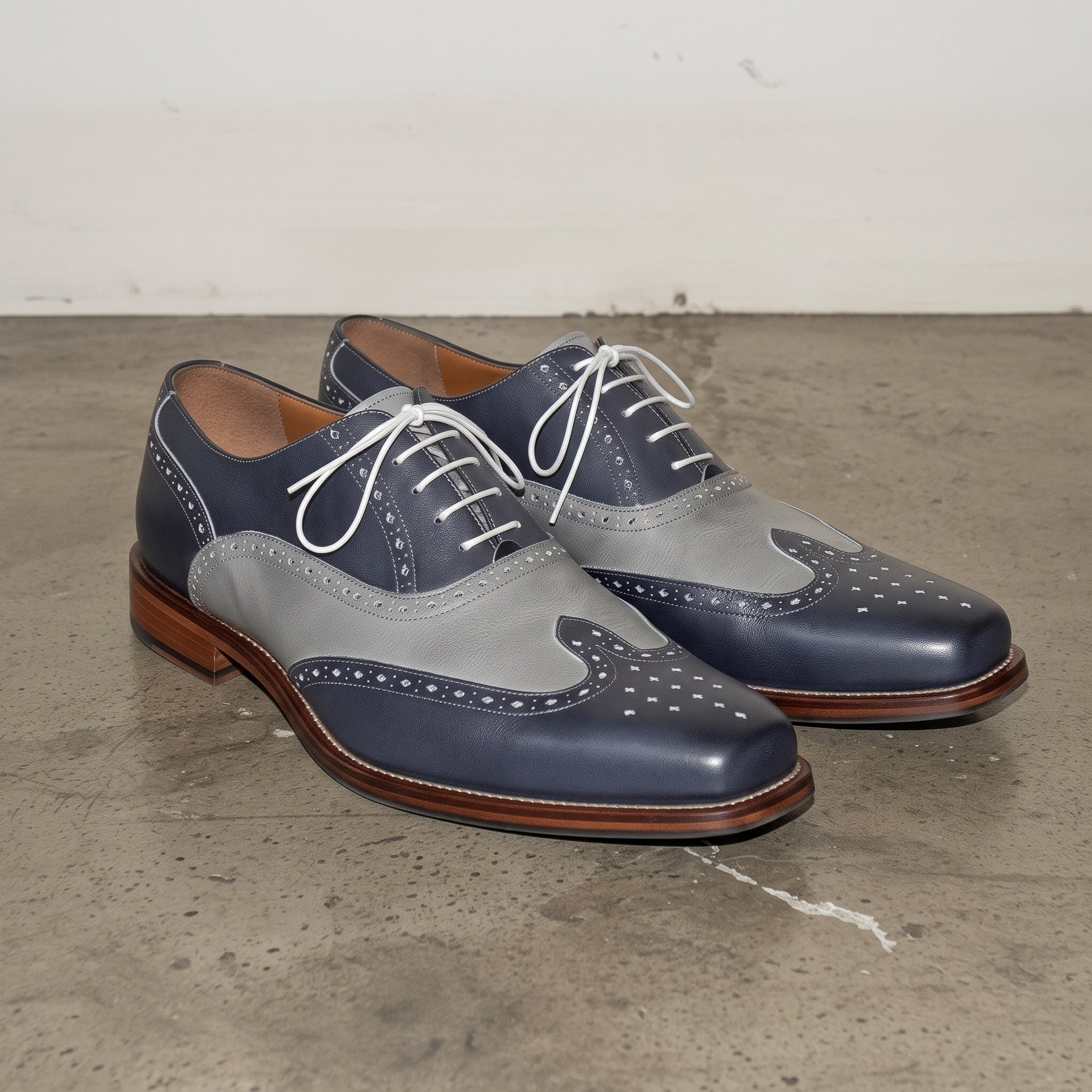 Men's Navy and Grey Two-Tone Wingtip Leather Spectator Oxfords — Edgeley