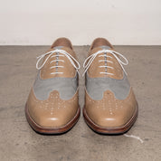 Men's Tan and Grey Two-Tone Wingtip Leather Spectator Oxfords — Edgeley