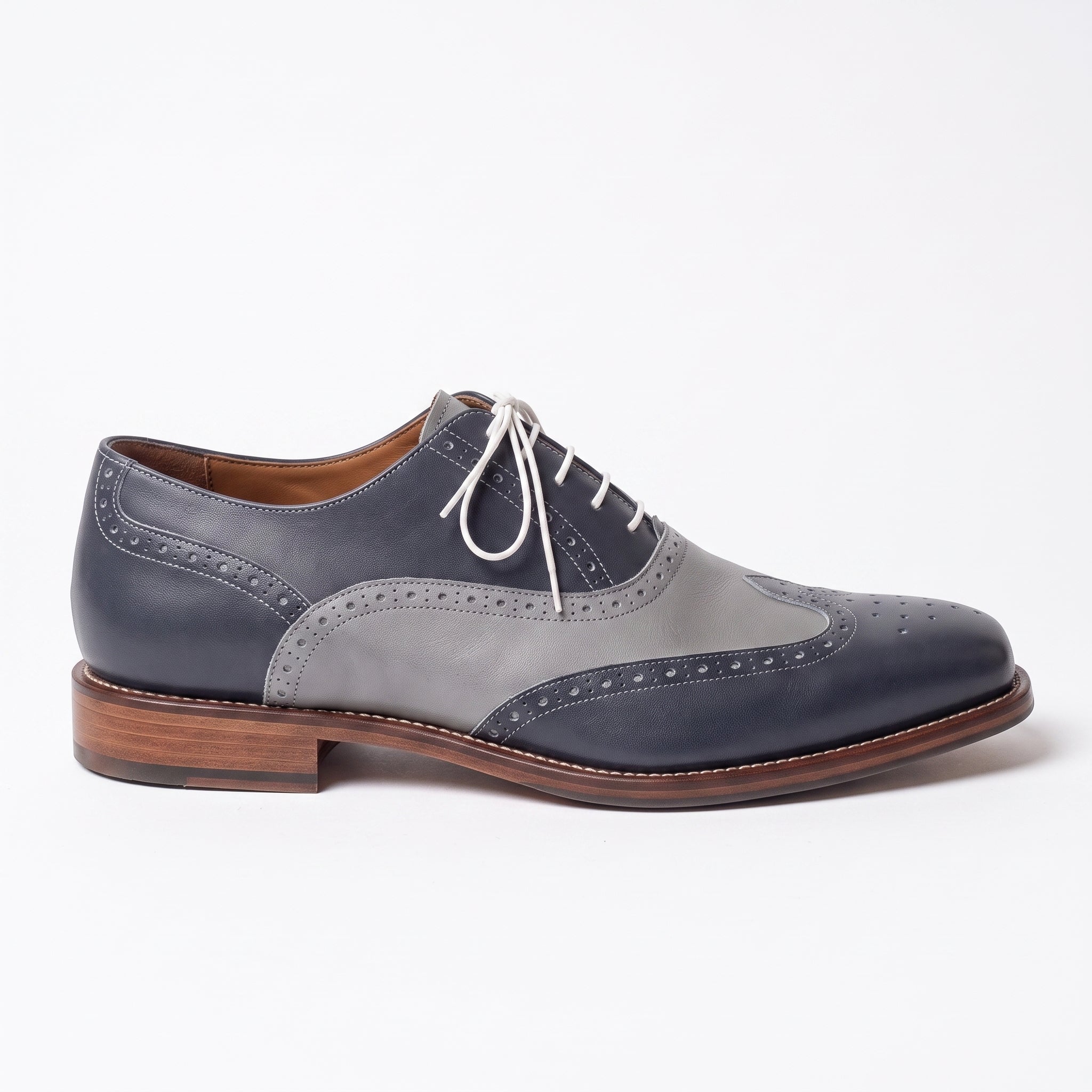 Men's Navy and Grey Two-Tone Wingtip Leather Spectator Oxfords — Edgeley