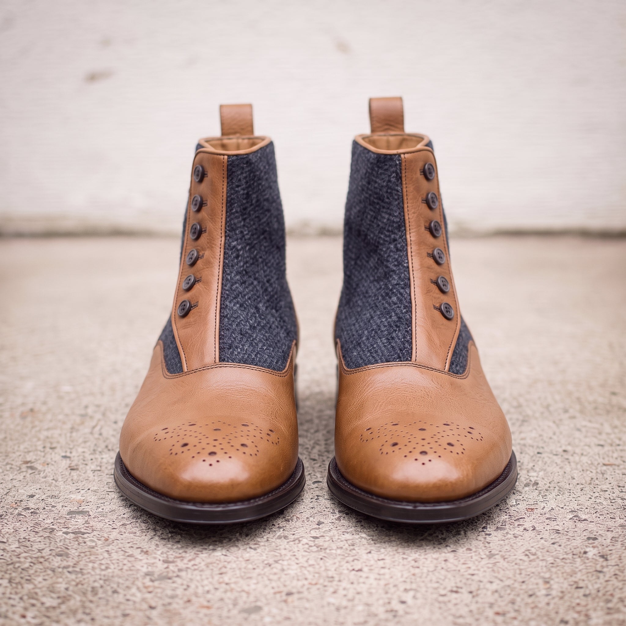 Men's Navy and Tan Leather Button Boots — Herrington