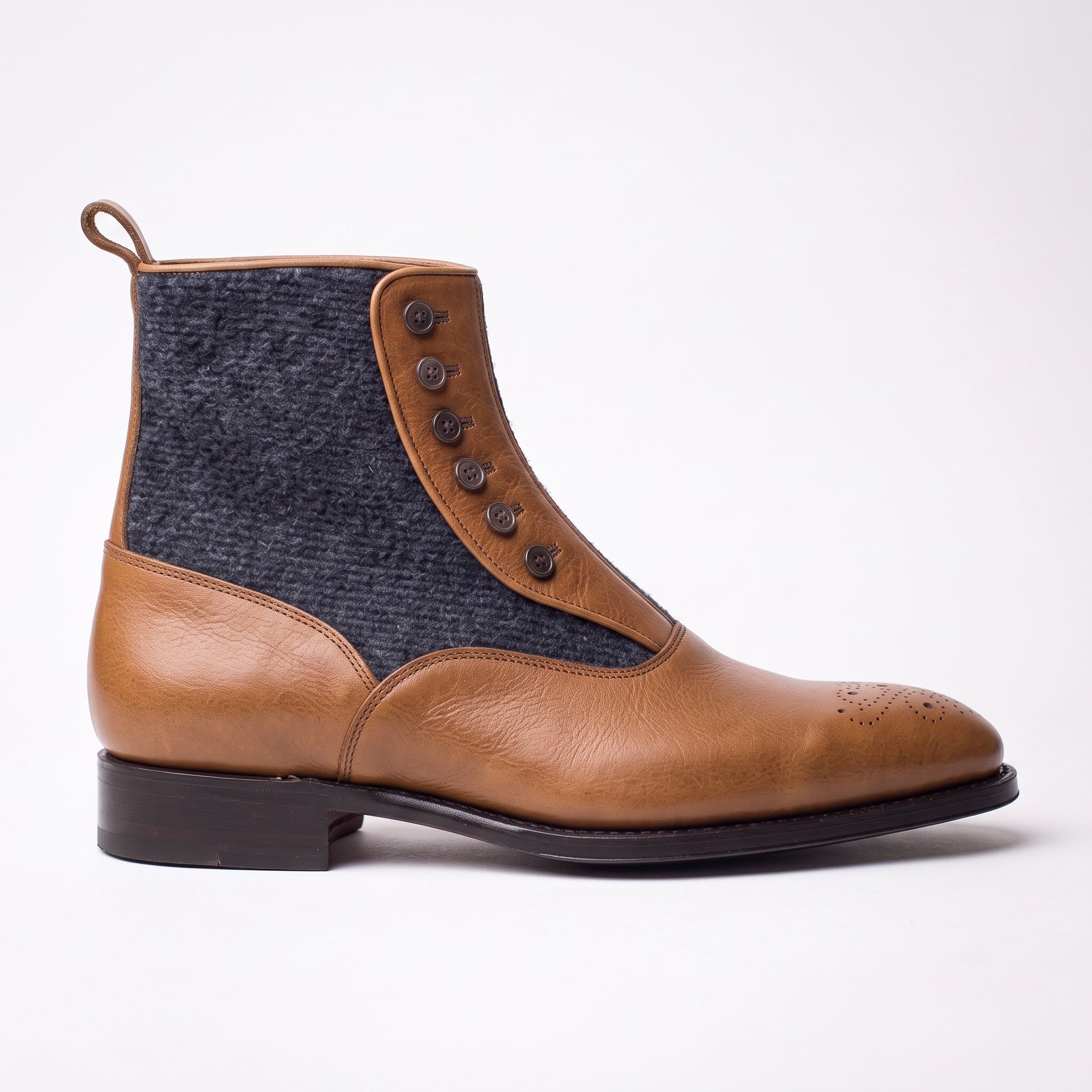 Men's Navy and Tan Leather Button Boots — Herrington