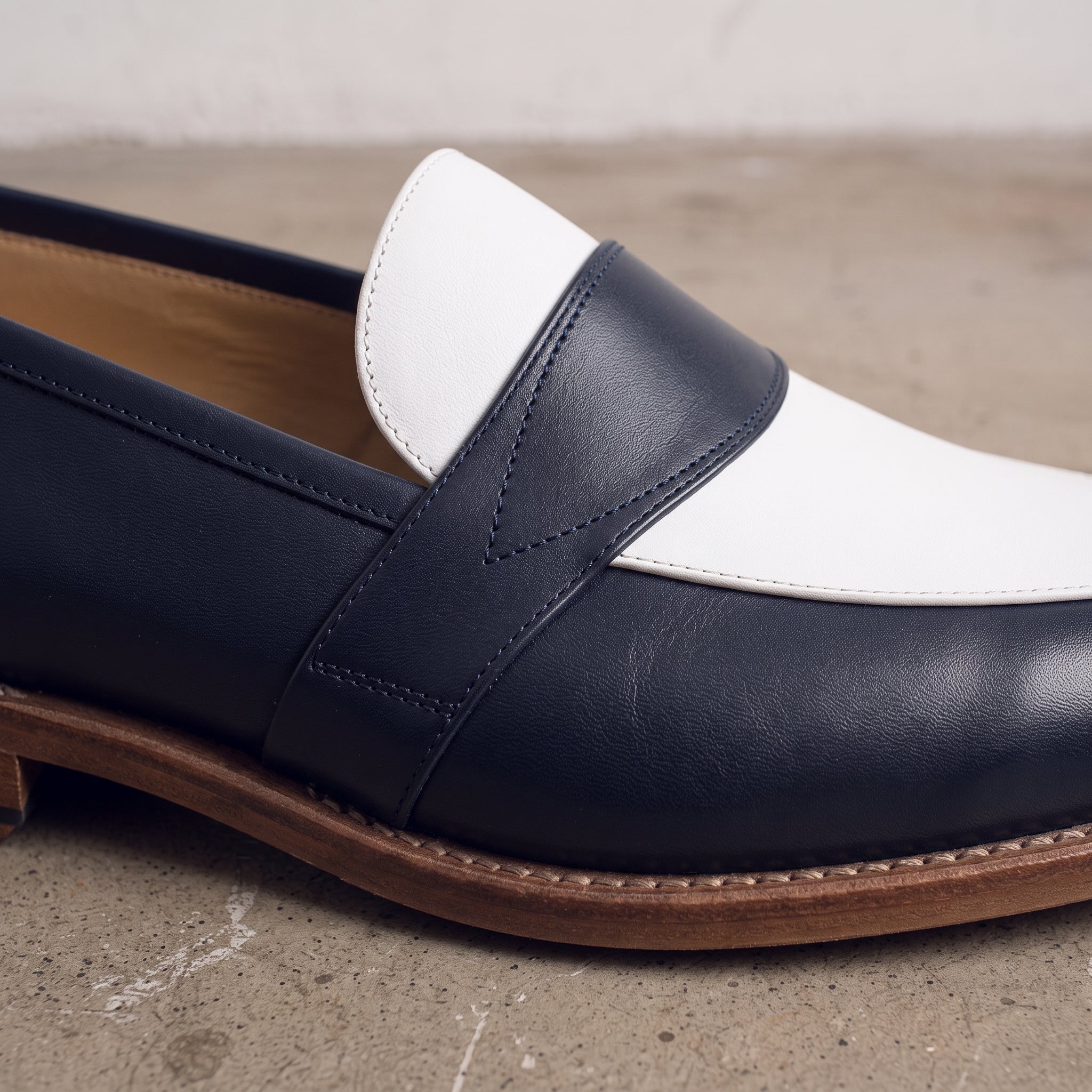 Men's Navy and White Two-Tone Leather Loafers — Elham