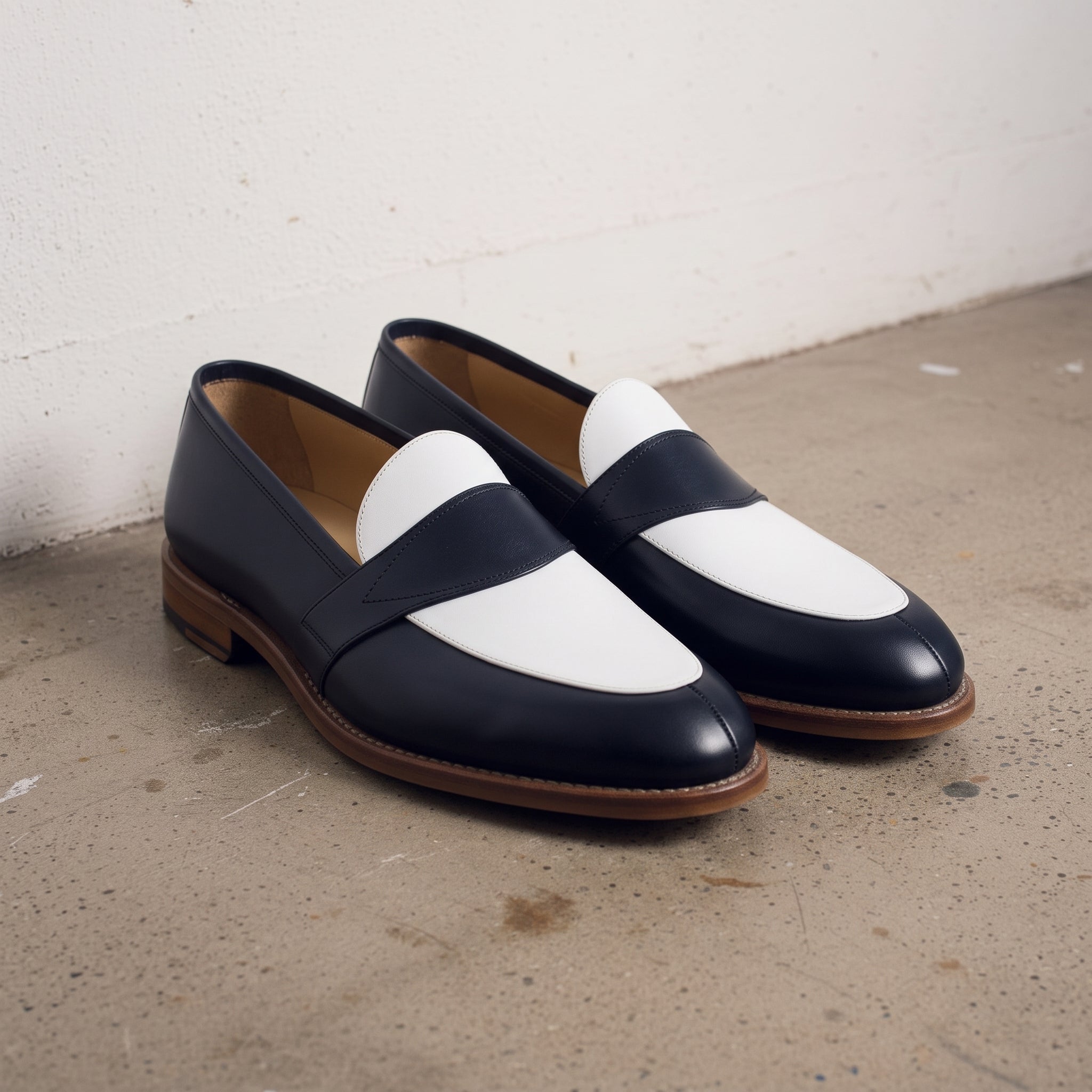 Men's Navy and White Two-Tone Leather Loafers — Elham