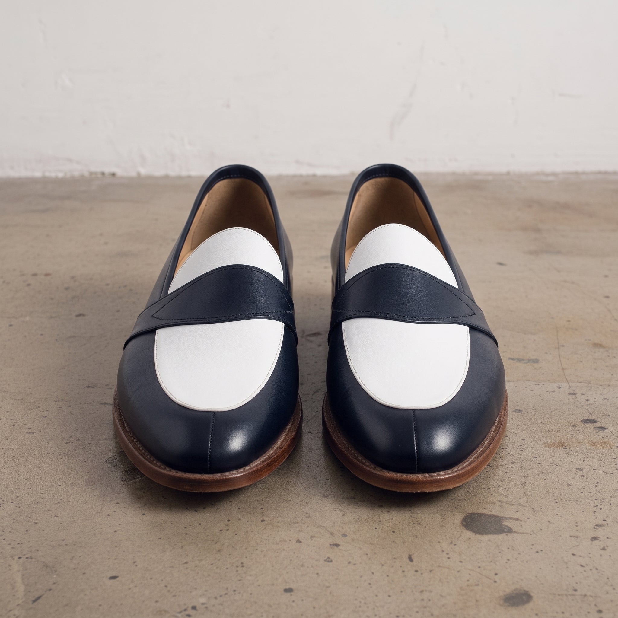 Men's Navy and White Two-Tone Leather Loafers — Elham