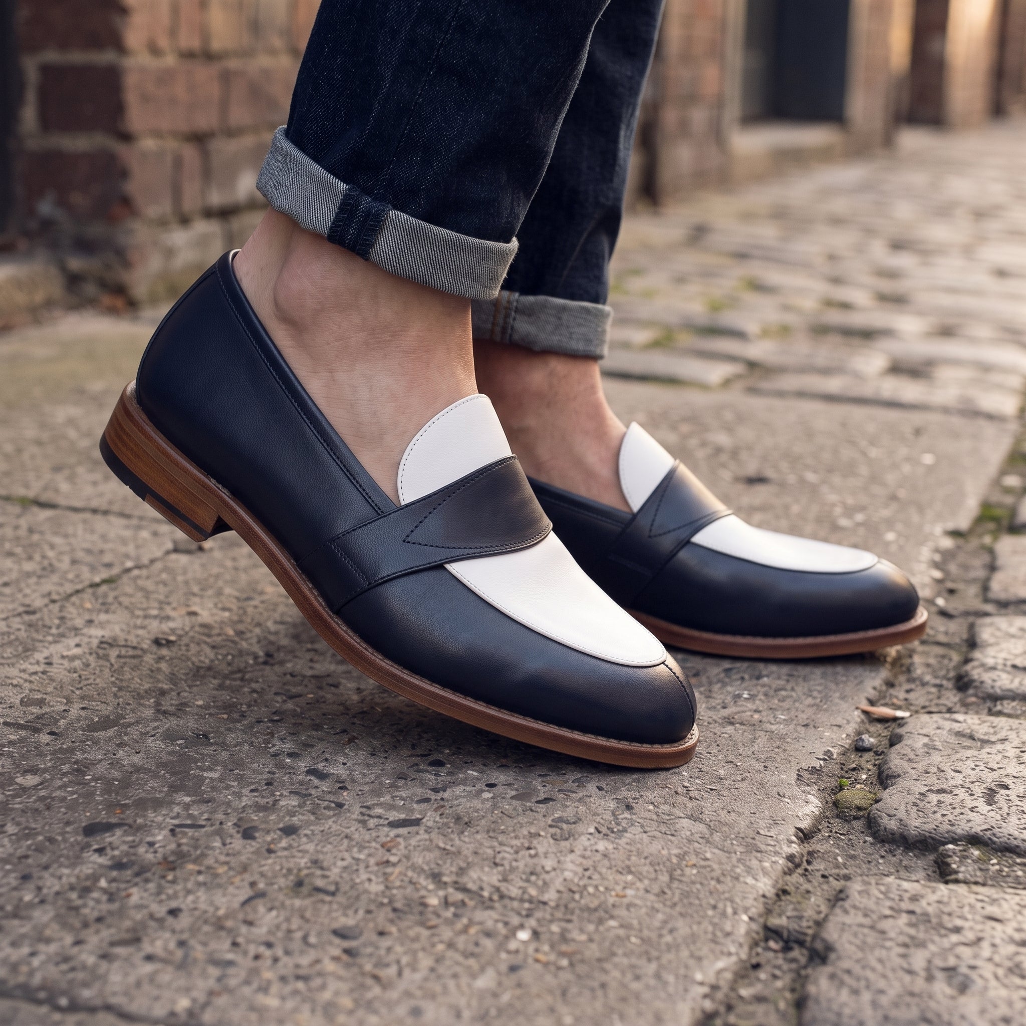 Men's Navy and White Two-Tone Leather Loafers — Elham