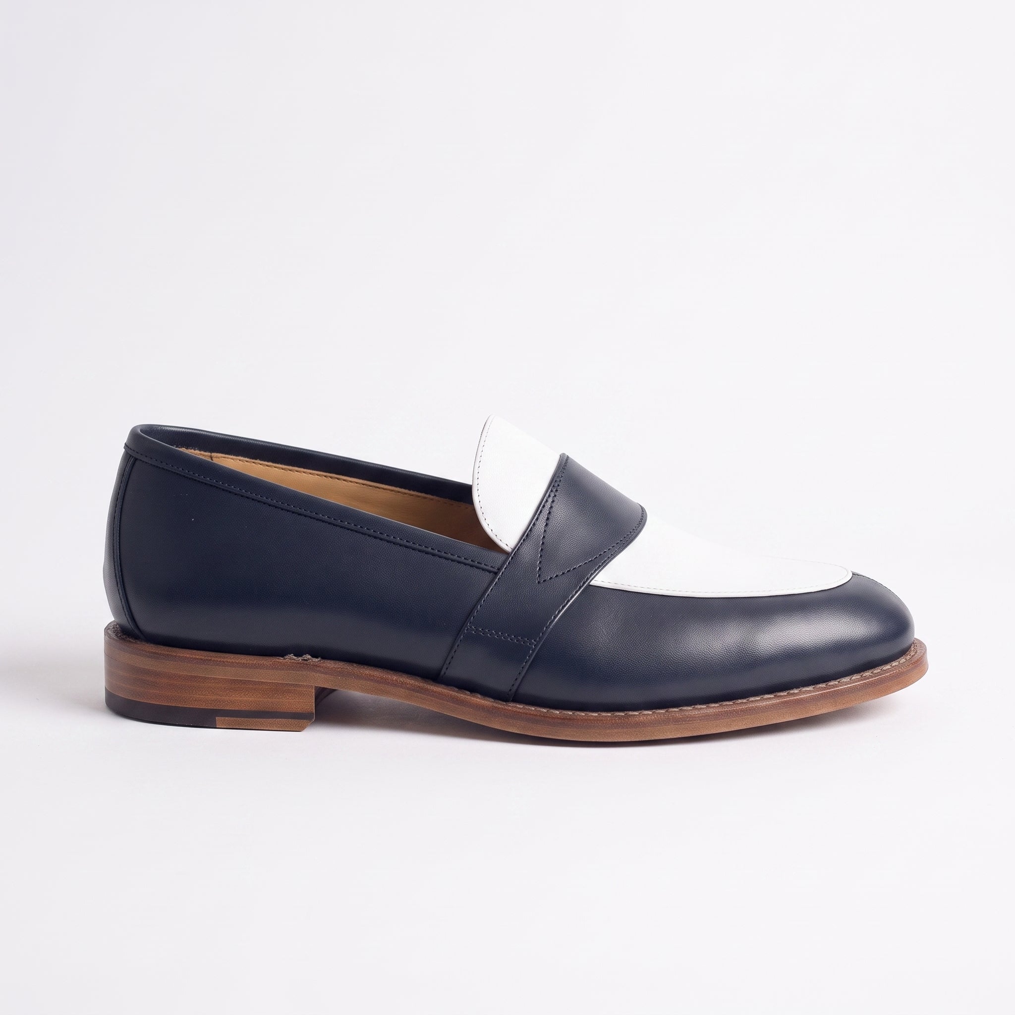 Men's Navy and White Two-Tone Leather Loafers — Elham