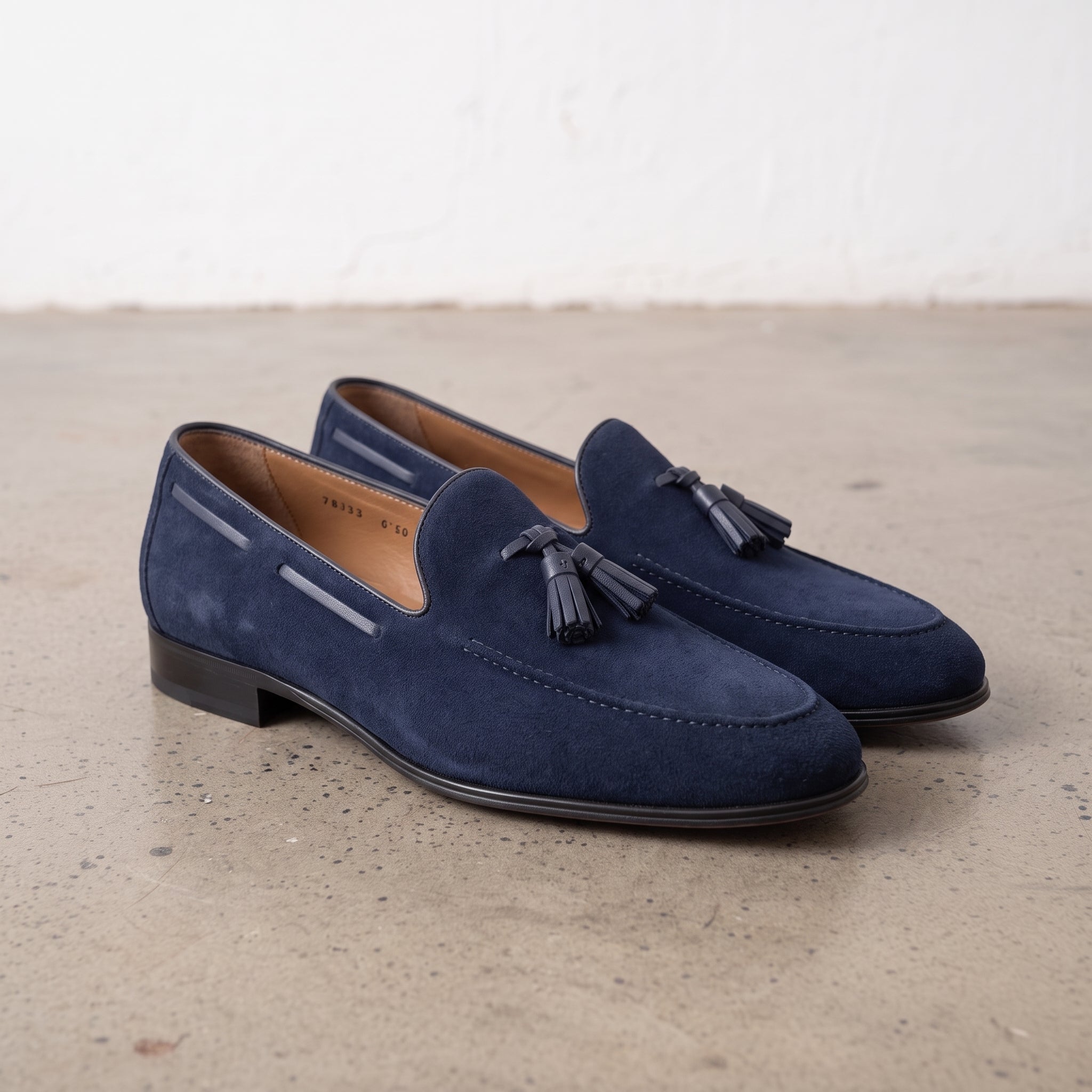 Men's Navy Apron-Toe Suede Tassel Loafers — Adscombe