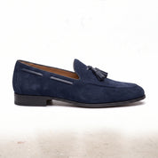 Men's Navy Apron-Toe Suede Tassel Loafers — Adscombe