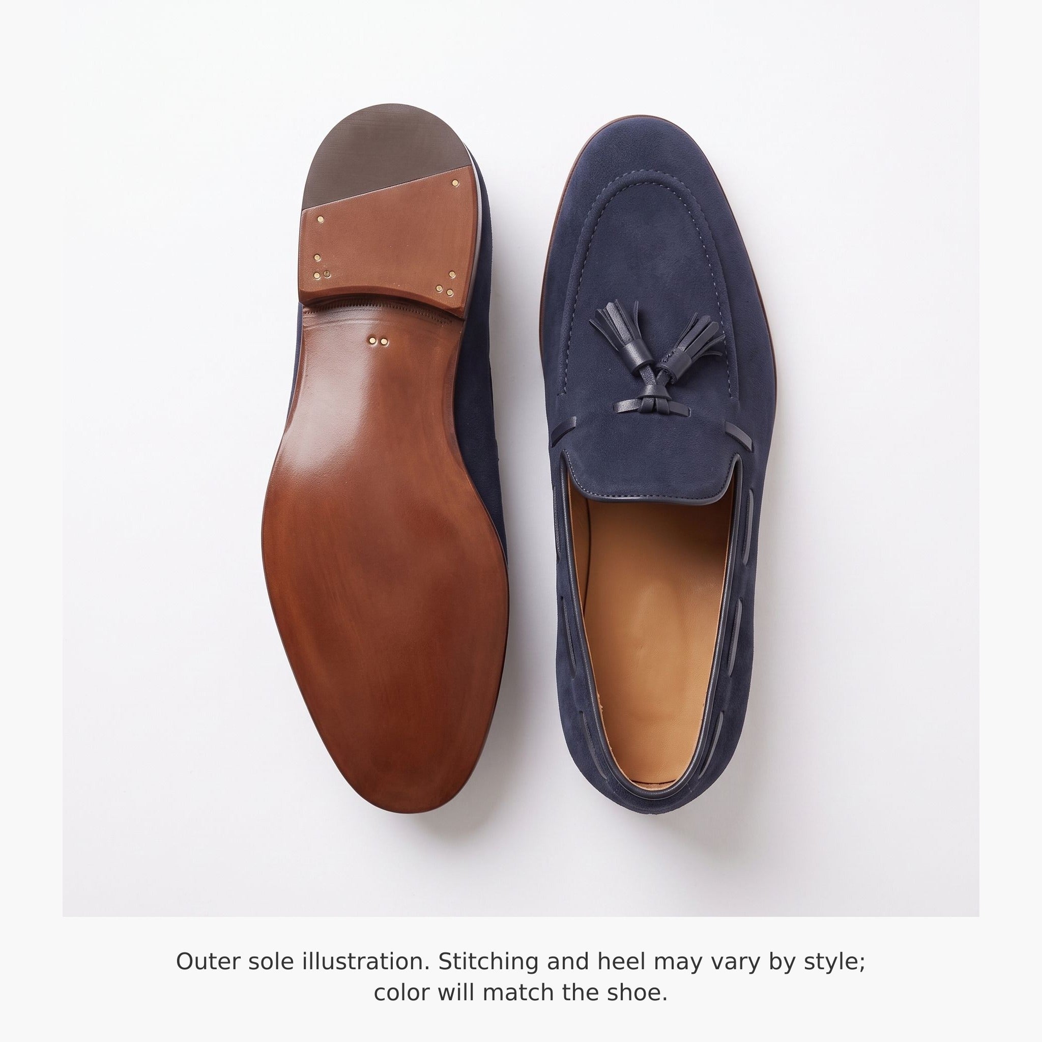 Men's Navy Apron-Toe Suede Tassel Loafers — Chillingham