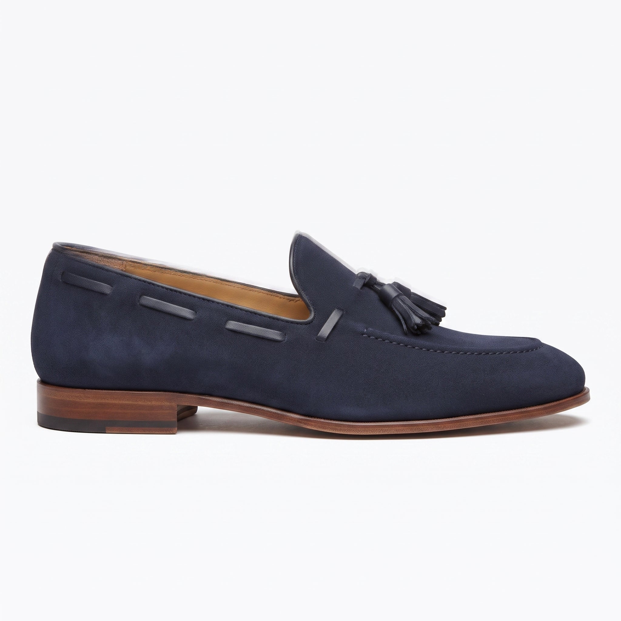 Men's Navy Apron-Toe Suede Tassel Loafers — Chillingham
