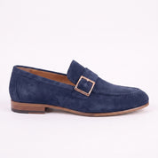 Men's Navy Blue Apron-Toe Suede Monk Strap Loafers — Dishington