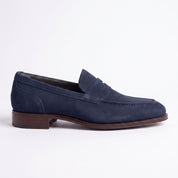 Men's Navy Blue Apron-Toe Suede Penny Loafers — Loughton