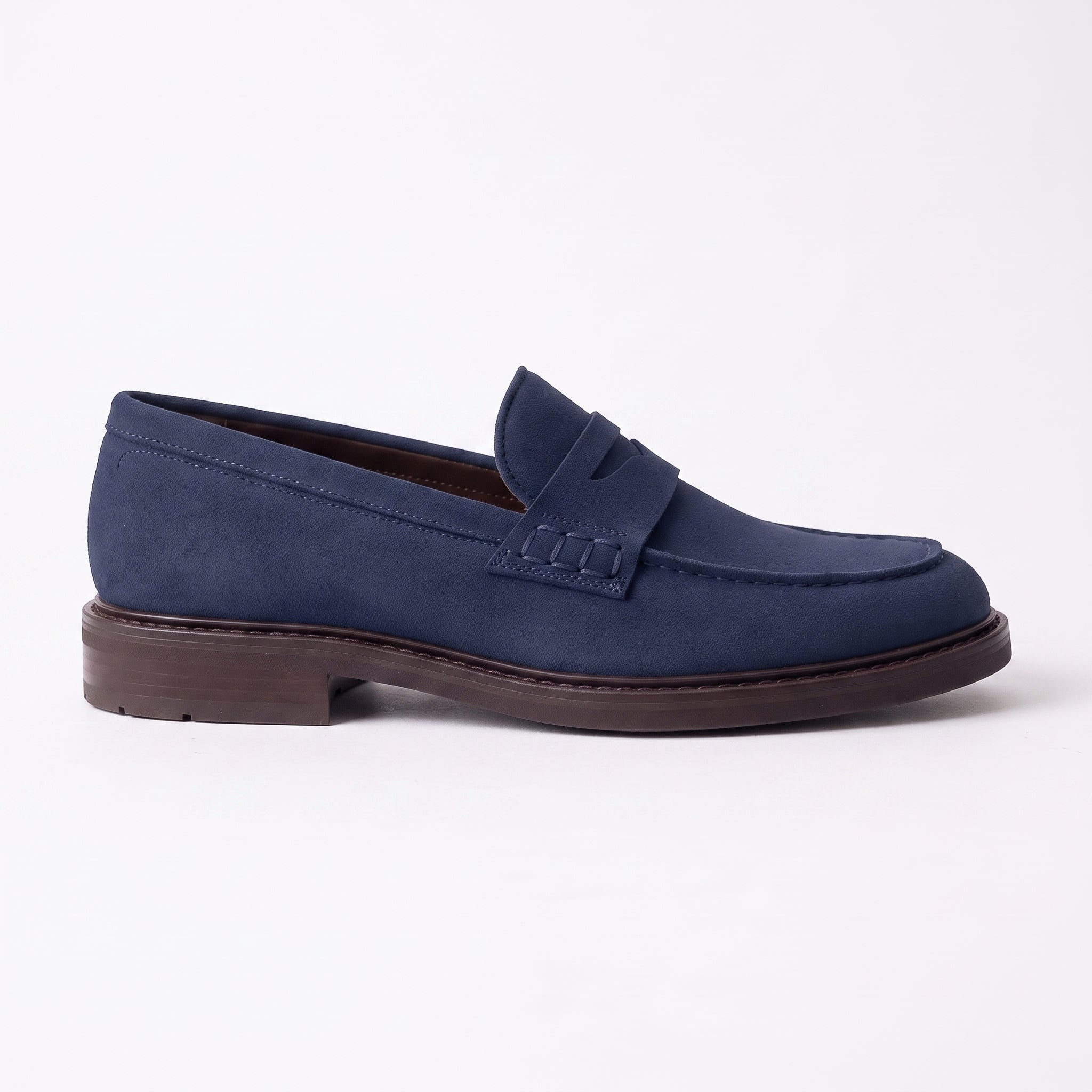 Men's Navy Blue Apron-Toe Suede Penny Loafers — Thornbury
