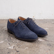 Men's Navy Blue Cap-Toe Suede Brogue Oxfords — Mowbray — Mowbray