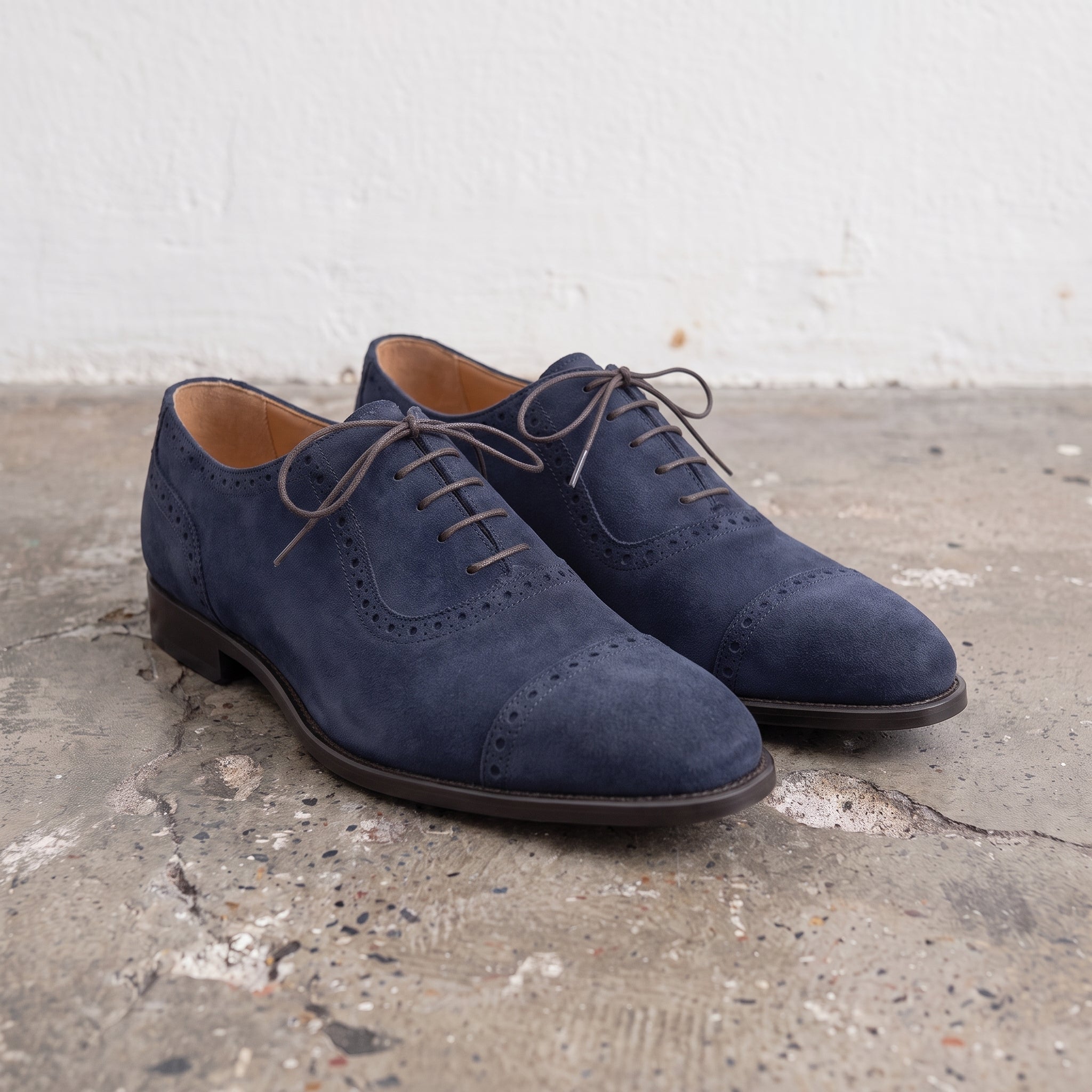 Men's Navy Blue Cap-Toe Suede Brogue Oxfords — Mowbray — Mowbray