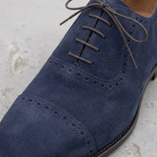Men's Navy Blue Cap-Toe Suede Brogue Oxfords — Mowbray — Mowbray