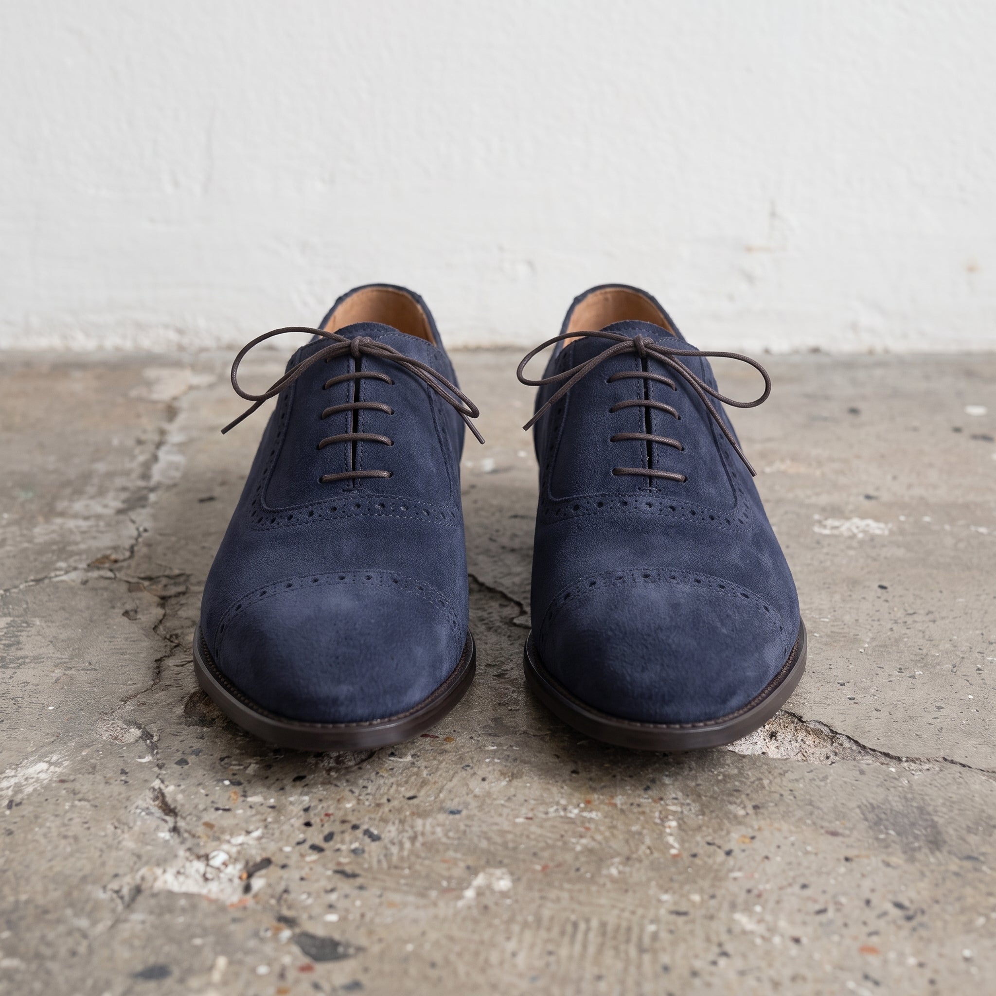 Men's Navy Blue Cap-Toe Suede Brogue Oxfords — Mowbray — Mowbray