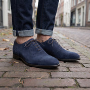 Men's Navy Blue Cap-Toe Suede Brogue Oxfords — Mowbray — Mowbray