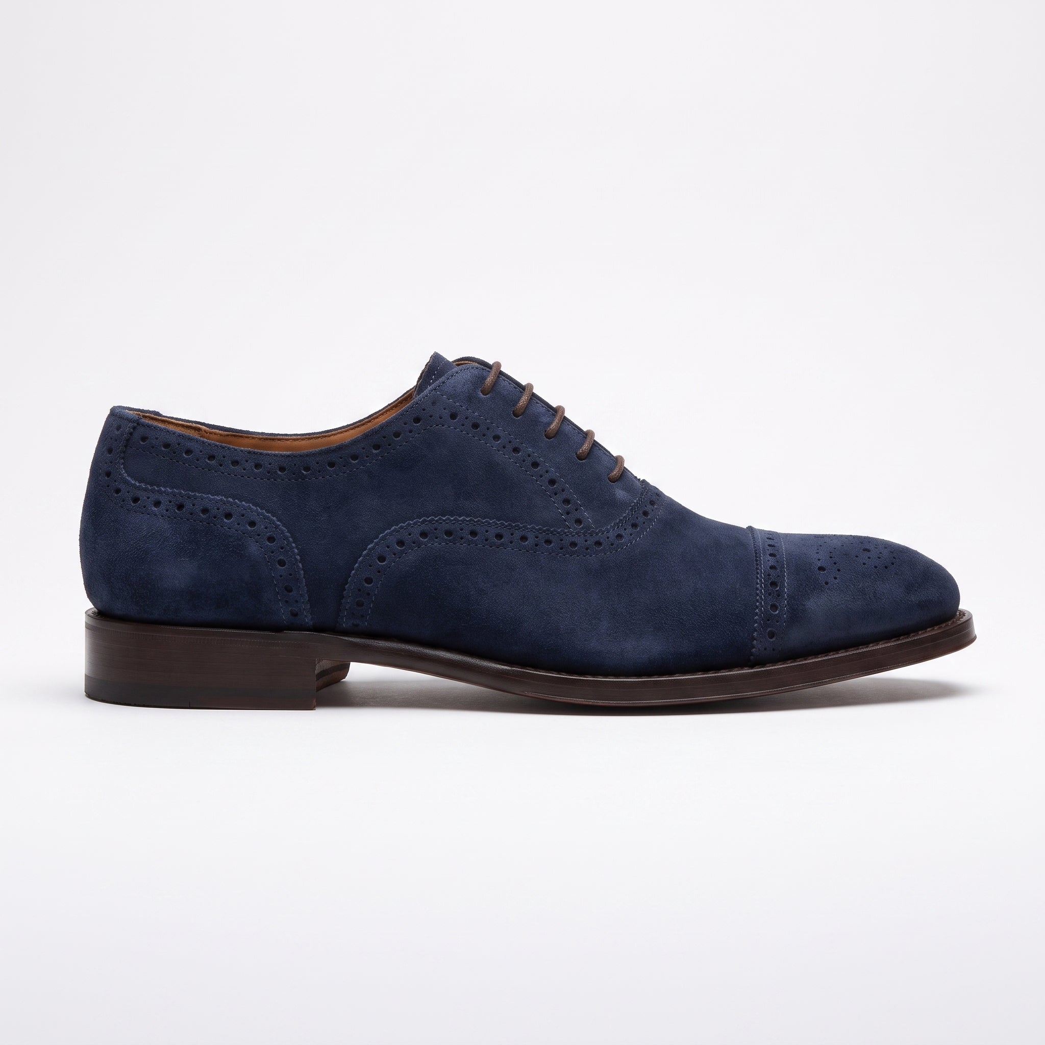 Men's Navy Blue Cap-Toe Suede Brogue Oxfords — Mowbray — Mowbray