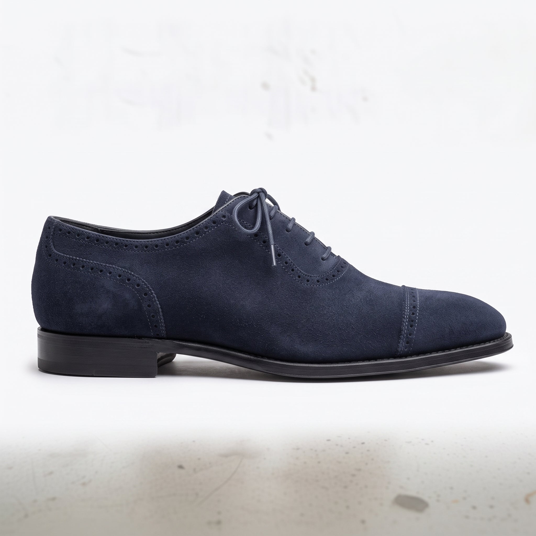 Men's Navy Blue Cap-Toe Suede Oxfords — Humber