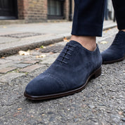 Men's Navy Blue Cap-Toe Suede Oxfords — Lundy