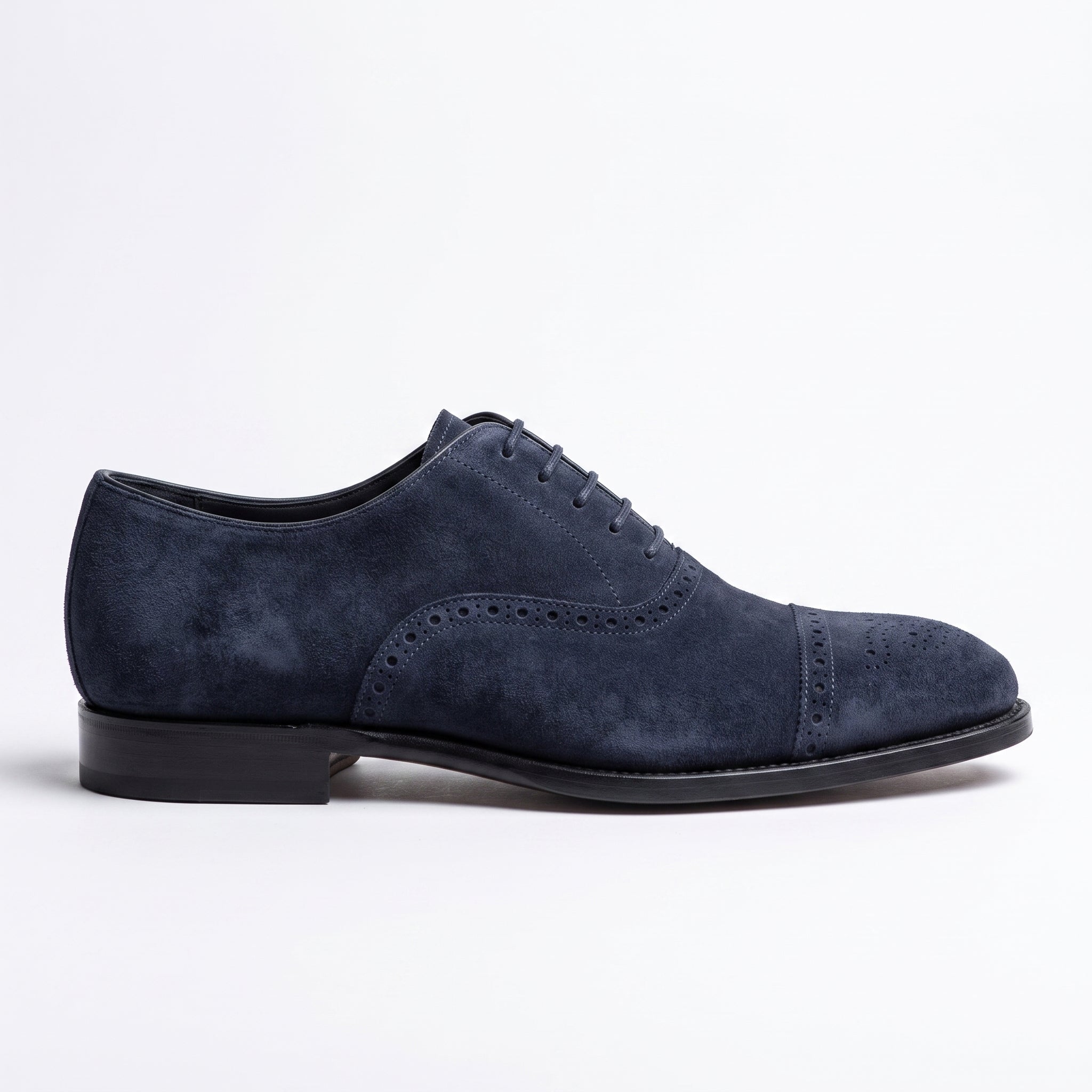 Men's Navy Blue Cap-Toe Suede Oxfords — Lundy