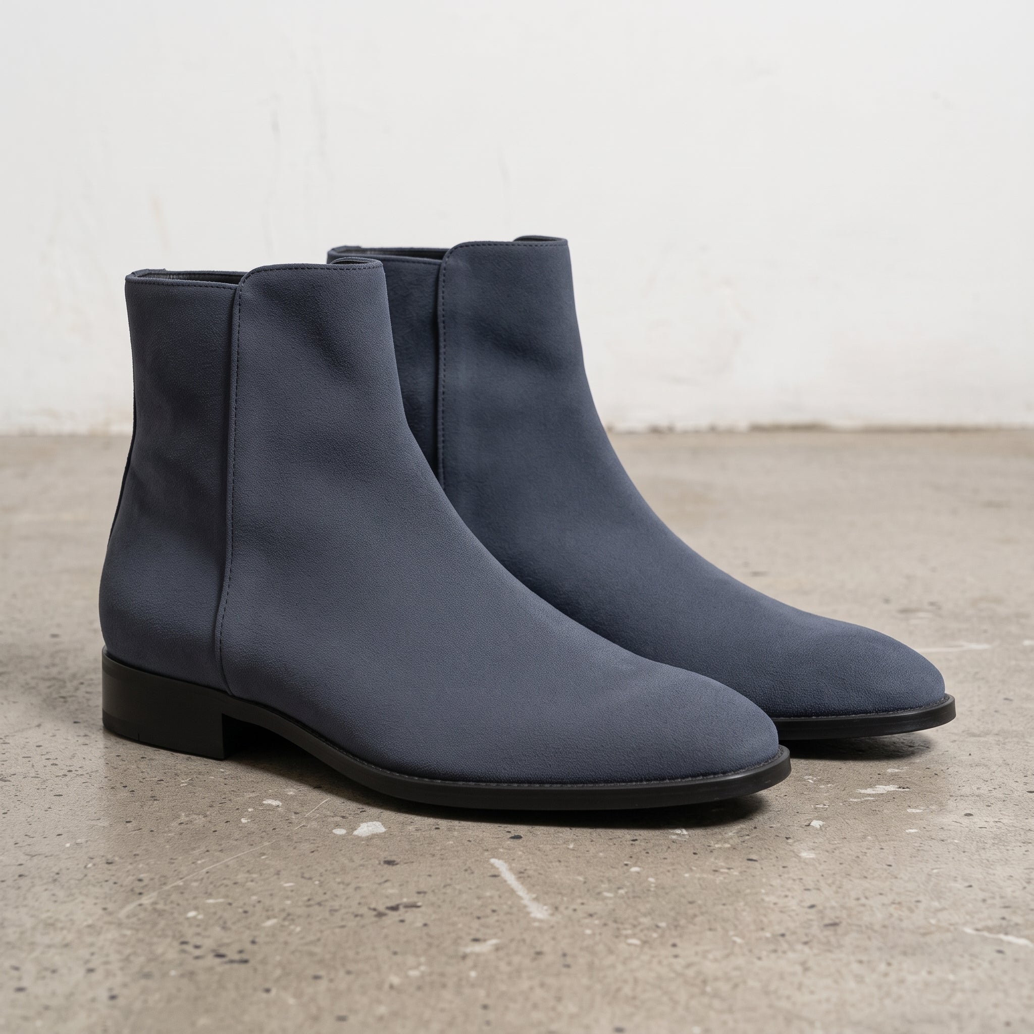 Men's Navy Blue Plain-Toe Suede Ankle Boots — Brewster