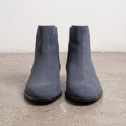 Men's Navy Blue Plain-Toe Suede Ankle Boots — Brewster