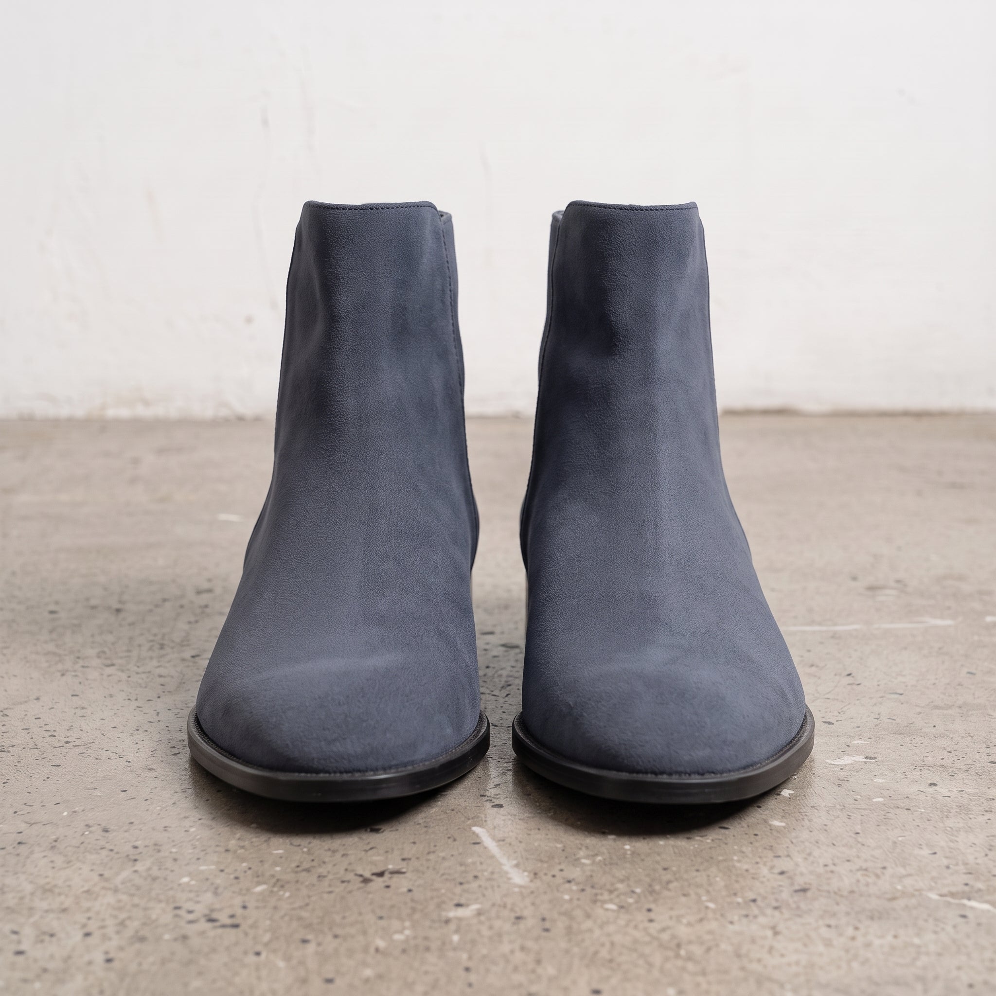 Men's Navy Blue Plain-Toe Suede Ankle Boots — Brewster