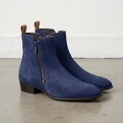 Men's Navy Blue Plain-Toe Suede Ankle Boots — Dilloway