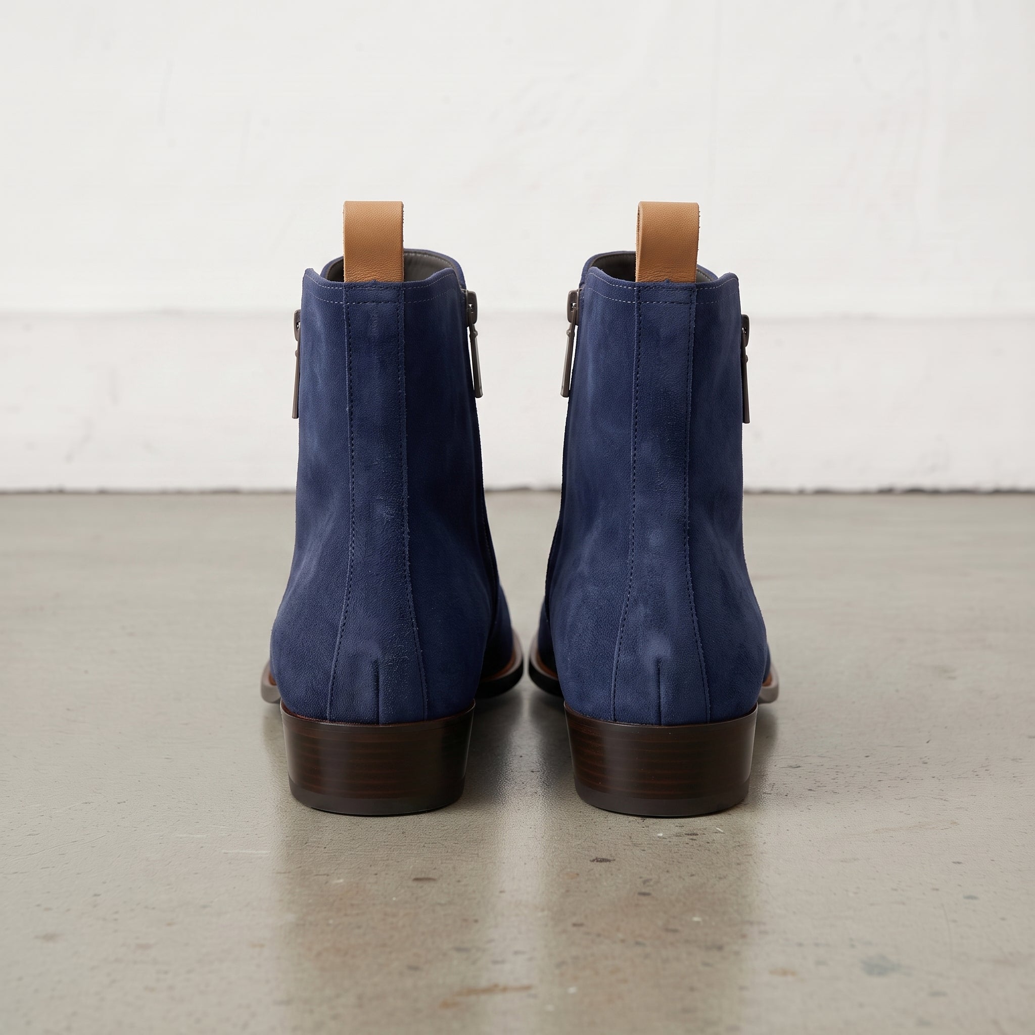 Men's Navy Blue Plain-Toe Suede Ankle Boots — Dilloway