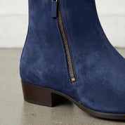 Men's Navy Blue Plain-Toe Suede Ankle Boots — Dilloway