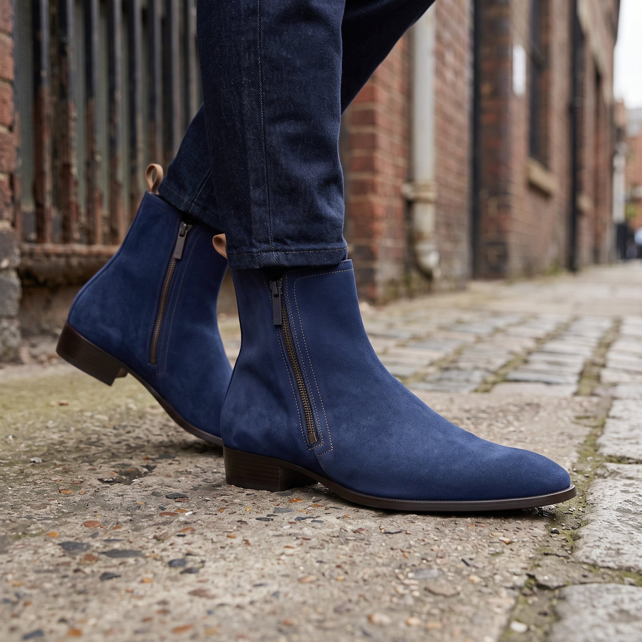 Men's Navy Blue Plain-Toe Suede Ankle Boots — Dilloway