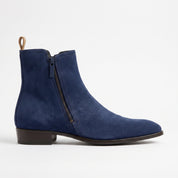 Men's Navy Blue Plain-Toe Suede Ankle Boots — Dilloway