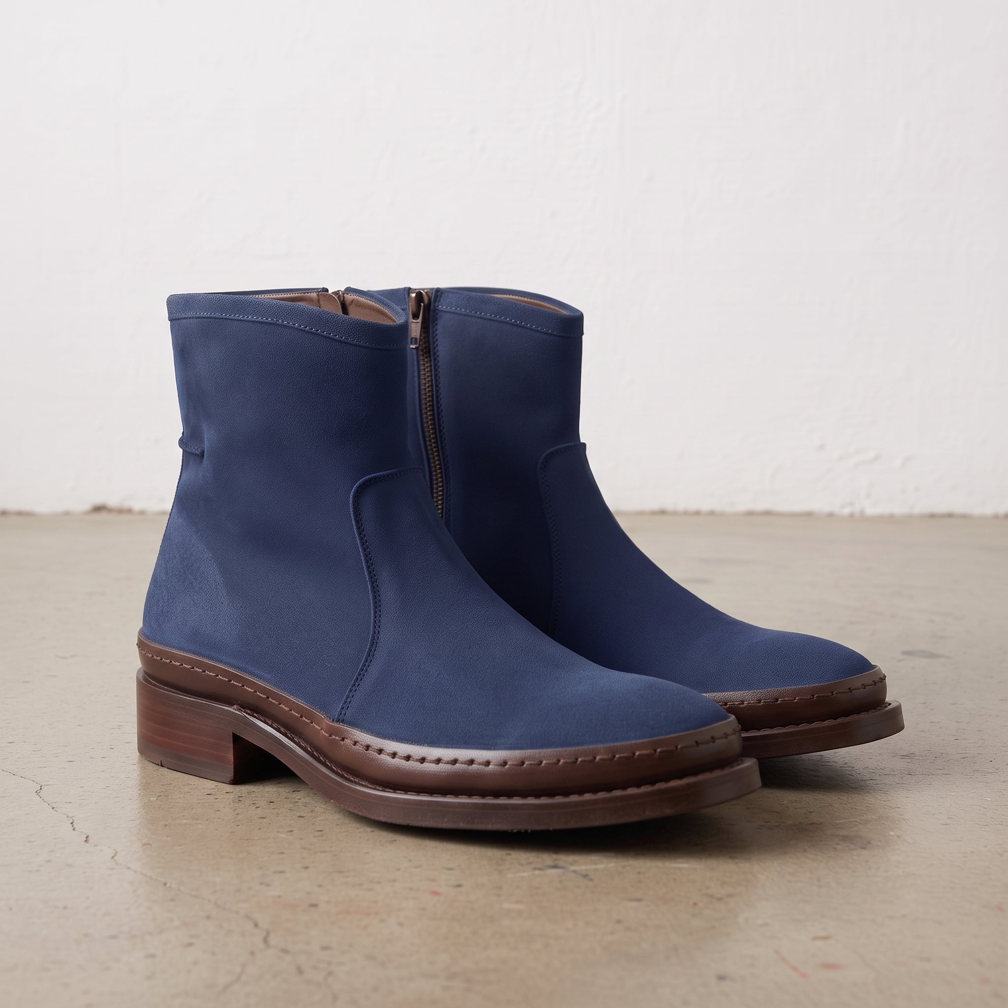 Men's Navy Blue Plain-Toe Suede Ankle Boots — Dinham