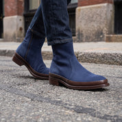 Men's Navy Blue Plain-Toe Suede Ankle Boots — Dinham