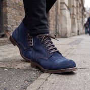 Men's Navy Blue Plain-Toe Suede Ankle Boots — Wallingford