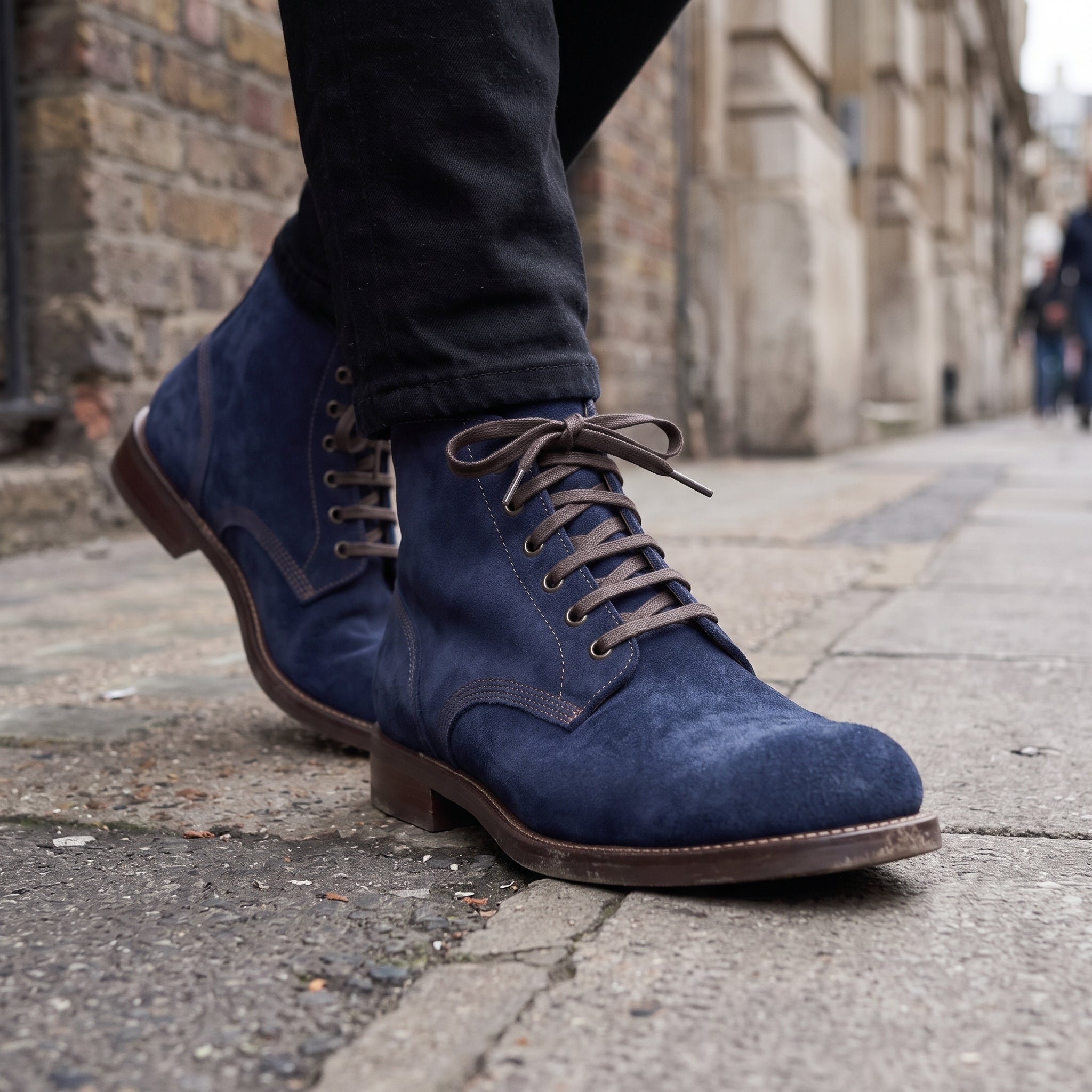 Men's Navy Blue Plain-Toe Suede Ankle Boots — Wallingford