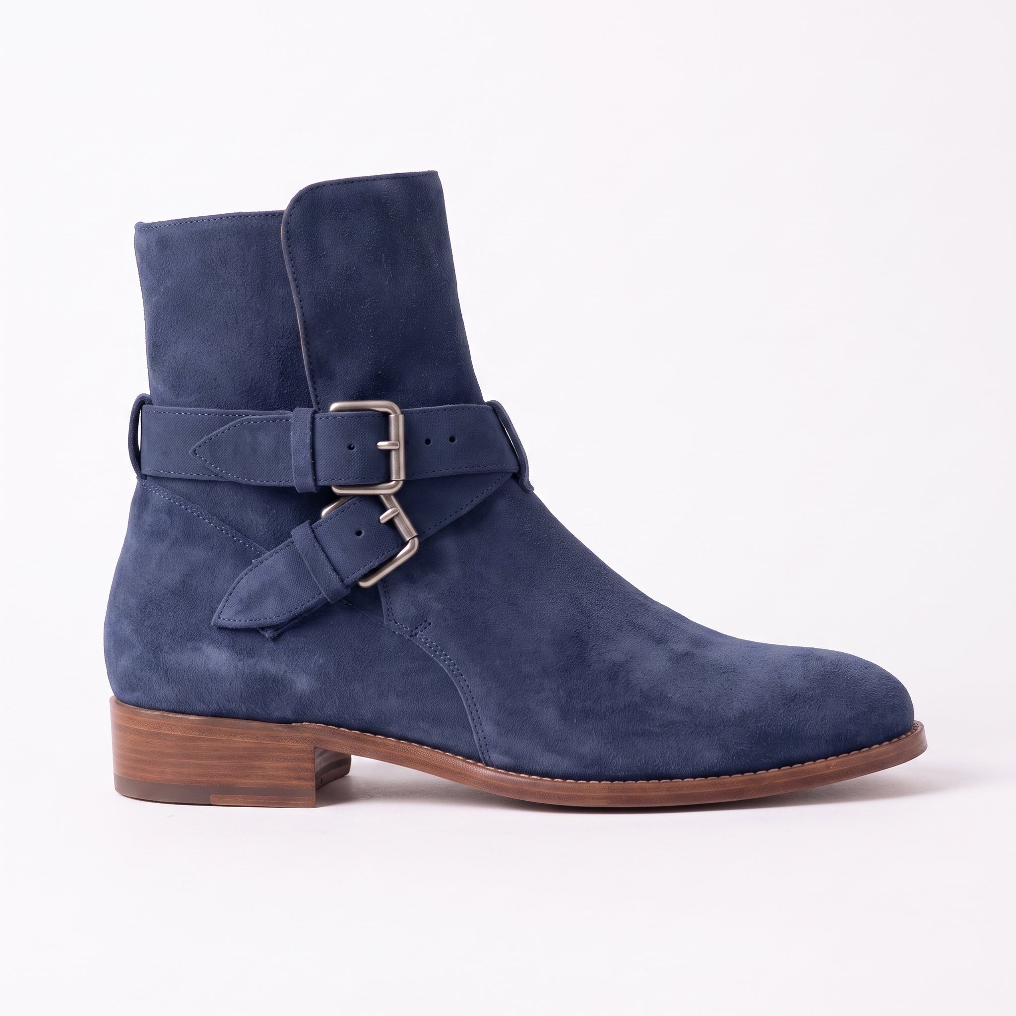 Men's Navy Blue Plain-Toe Suede Jodhpur Boots — Astley